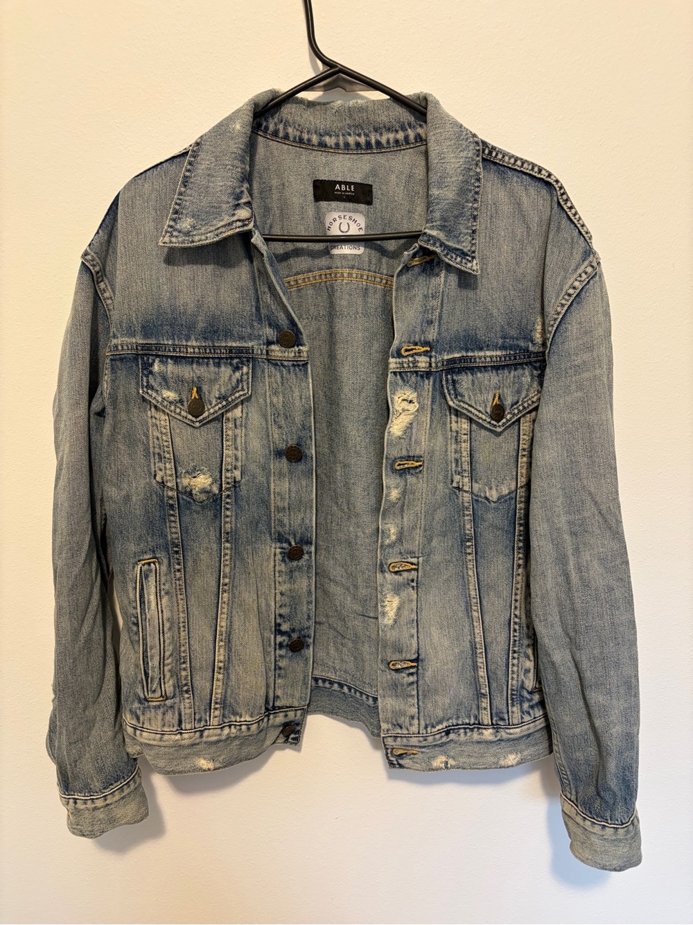 Able Washed Light Blue Distressed Denim Trucker Jacket
